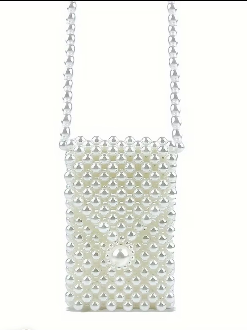Pearl Bead Crossbody Phone Bag - White